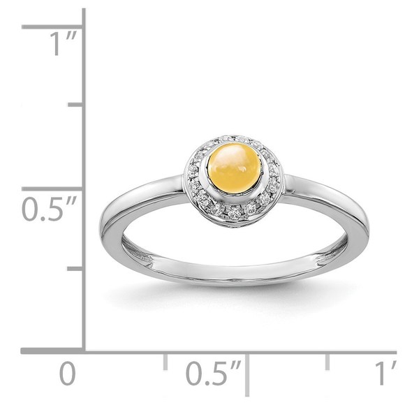 14k White Gold Diamond and Cabochon Citrine (November Birthstone) Ring Size 7 - Picture 2 of 3